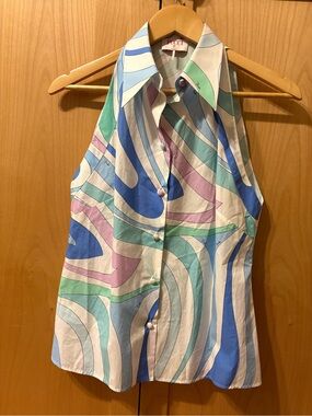Emilio Pucci Pastel Marmo-print sleeveless shirt -Size 40